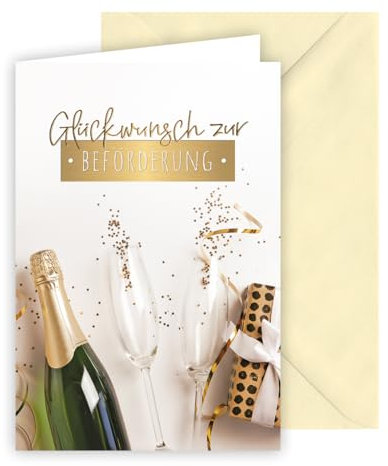 KE - Glückwunschkarte zur Beförderung, inkl. Umschlag, DIN B6 Format, Gratulationskarte für Kollegen/Arbeitnehmer, beige, Motiv: Sektflasche