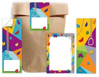 12 Lesezeichen + 12 Notizblöcke + 12 Geschenktüten (natur) + 12 Aufkleber Klettern Bouldern Mitgebsel für Mädchen Jungen Gastgeschenke für Kindergeburtstag Mädchengeburtstag Jungengeburtstag