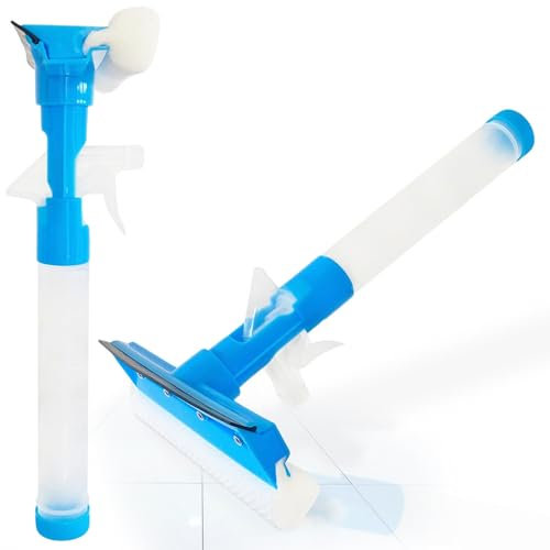 Limpia Cristales 4 en1: Escobilla Limpiacristales De Goma/Esponja Limpiadora/Depósito de Líquido Y Pistola con 2 Modos Spray y Chorro. Rasqueta Multiusos para Ventanas, Baño, Coche.(Pistola)