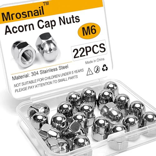 Mrosnail M6 Acorn Nuts Kit - 22PCS, 304 Stainless Steel, Metric Hex Cap Nut Assortment, Dome Head for Indoor & Outdoor Use