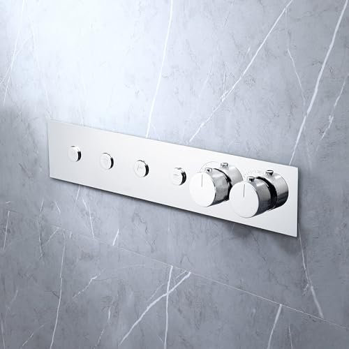 Miscelatore Termostatico a 4 Vie, Termostatico Doccia con Deviatore Incasso Ottone Miscelatore Doccia, può Funzionare Contemporaneamente, Flusso Regolabile (Cromo)