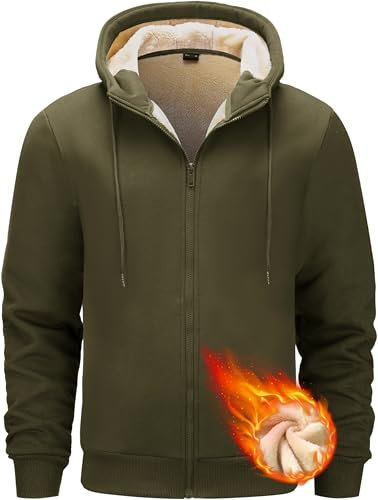 Tansozer Uomo Sherpa Foderato in Pile Giacca Calda con Cappuccio Felpe Termiche con Tasche (Verde Militare, XXL)