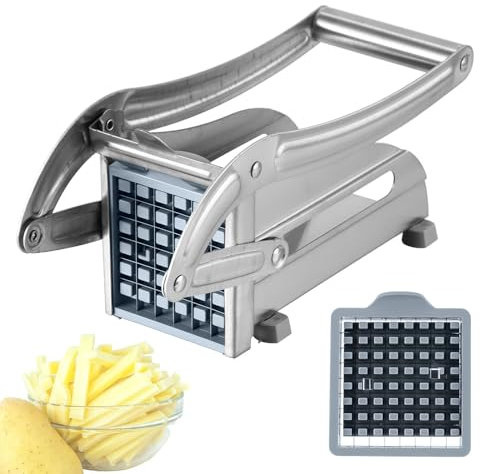 Potato Chipper Chip Cutter, Stainless Steel French Fry Cutter Potato Cutter Professional with Non Slip Base and 36/64 Hole Spare Blade and Secure Suction Base for Cutting Potatos, Carrots, Cucumbers