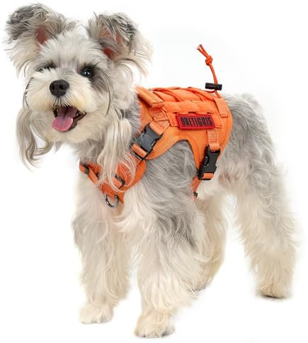 OneTigris Hundegeschirr, FIRE Watcher Taktische Geschirr MOLLE Sicherheitsgeschirr Service Hunde Hundeweste mit 1 Griffe und 2 No-Pull D-Ring 1000D Nylon (XS, Orange)