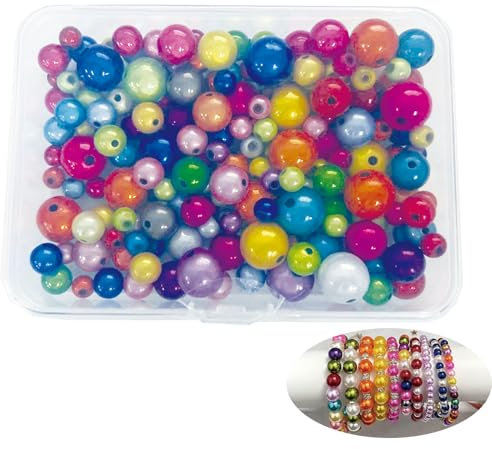 200 Stück reflektierende Perlen, 6/8/10/12 mm, 3d-Illusion (Mix bunt), Wunderperlen, Bunte Bastelperlen, Hübsch Unter Lichtt, Acrylperlen für Armbänder Ketten DIY Schmuck Basteln