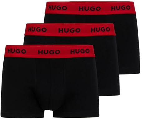 HUGO 3er Pack Herren Boxershorts Long Boxer Unterhosen Trunk Triplet Pack, Farbe:Schwarz, Größe:S, Artikel:-002 Black/Black/Black-red