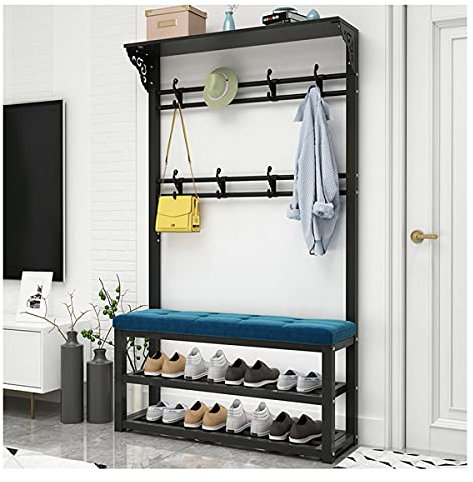 Porte-manteau Banc à chaussures Banc de rangement pour arbre d'entrée Organisateur de rangement pour entrée design 3 en 1 avec banc à 2 niveaux et rangement pour chaussures Crochets à 2 rangées pour