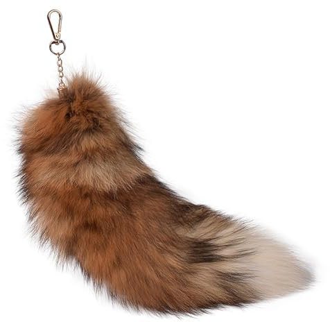 TELAIN Flauschiger Therian Fuchs Schwanz Schlüsselanhänger - Weiches Fell, Realistische Farben, Langlebig, Perfekt für Cosplay und Mittelalterfeste