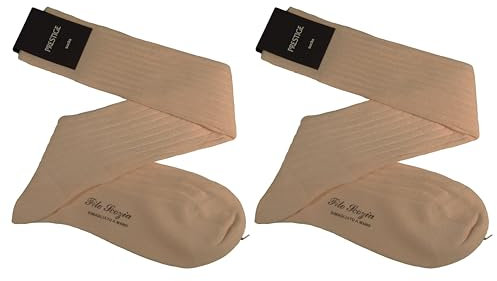 (2 PAIA) Calze uomo lunghe a coste in pregiatissimo cotone 100% filo scozia MODA - 100% made in (Brescia) Italy (IT, Numero, 42, 44, Regular, Regular, coloniale)