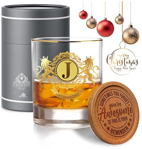 CROWNLY CRYSTAL® Regalos Originales Para Hombre Regalos Para Hombre Regalos Personalizados Regalo Original Copas Personalizadas Vaso Whisky Regalo Hombre Regalos Hombre Regalo Para Hombre (J)