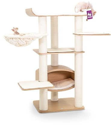 Petrebels Kratzbaum Holz, Scorpius 150 cm, Design Kratzbaum große Katzen, Eiche-Rustikal Look