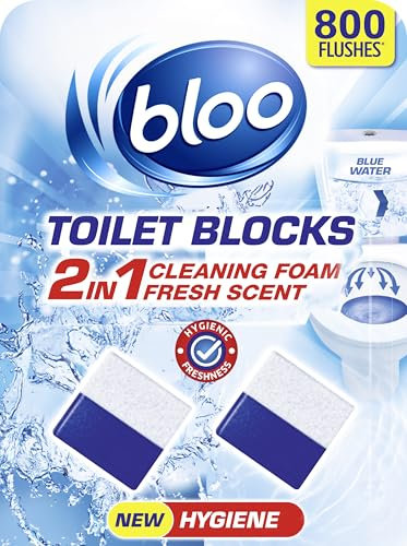 Bloo Hygiene 2 in 1 Cleaning Foam Toilet Blocks, Pack of 2, Toilet Limescale Remover Cistern Block, Toilet Cleaner Block with Cleaning and Foaming Action, Blue Water, Fresh Scent