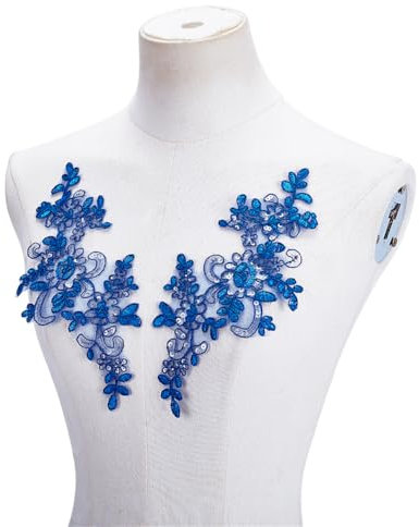 HOBBIESAY 8 Stück Blumenstickerei Pailletten Spitzenapplikation Blau Polyester Blumenaufnäher Dekoration Applikationen Reparaturflicken Für Hochzeitskleid Kleid Mieder Kostüm Kleidung Basteln DIY