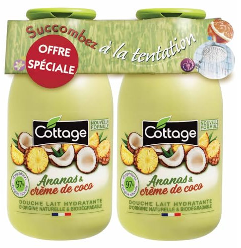 Cottage - Lot de 2 douches lait hydratantes - Ananas et Crème de Coco - 97% d'ingrédients d'origine naturelle - Fabriqué en France - 2 * 250ml