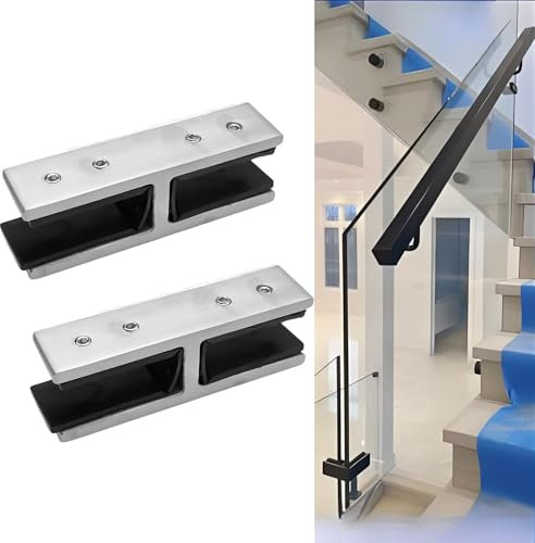 KMERCE Pince Clôture en Verre en Acier Inoxydable 304 -Fixation clôture en verre de Garde-Corps d'Escalier -Balustrade en verre pour balcon, jardin, terrasse (180° - couleur INOX) pour verre 10-12mm