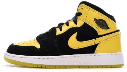 Kids Air Jordan 1 Mid (GS), Schwarz/Varsity Mais/Weiß, 7 Big Kid