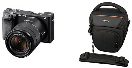 Sony Alpha 6400 APS-C Spiegellose Kamera mit 18-135mm Objektiv (Schneller 0,02s Autofokus mit Augenerkennung, 4K-Video und neigbares Display für Vlogging) + Tasche
