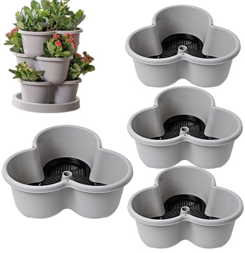 Arroopu Maceta apilable, maceta vertical de 4 niveles, maceta de fresas, macetas para plantas, flores, verduras, interiores, exteriores, jardín