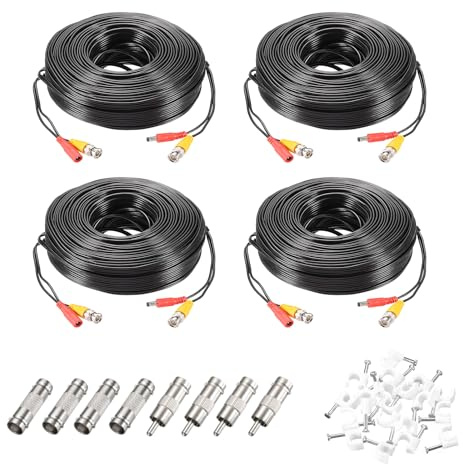 QUARKZMAN 4 Set BNC Video Power Kabel 60m/197ft All-in-One Schwarz | Sicherheitskamera Drahtkabel, DC Verlängerungskabel, Für DVR Kamera System Installation, Plug & Play Kabel