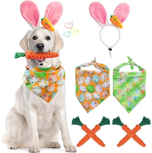 8-teiliges Osterkostüm-Set mit Hasenohren, Halstüchern und Karotten-Kauspielzeug - lustiges Haustierzubehör für Hunde