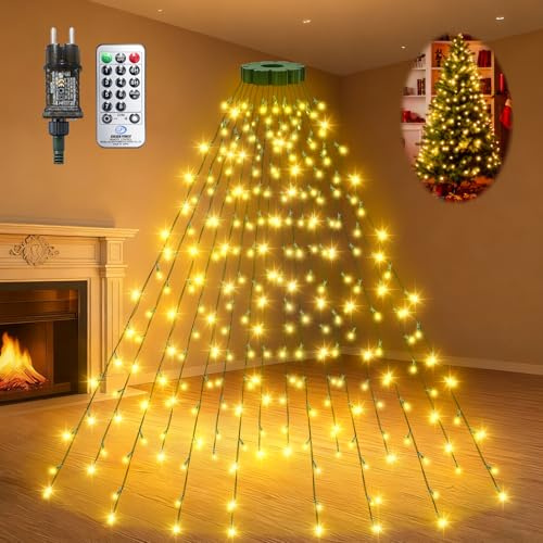 Bzavor 3M 480 LED lichterkette Weihnachtsbaum mit Stecker Fernbedienung, Weihnachtsbaum Beleuchtung 8 Modi Timer IP44 Wasserdicht, Christbaumbeleuchtung mit Ring Dimmbar für 2.8M-3.4M Tannenbaum