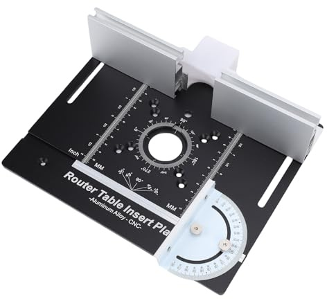 HELEVIA Aluminum Alloy Router Table Insert Plate, Woodworking Flip Board with Miter Guide for Slotting, Trimming Bench, MM Inch Scales