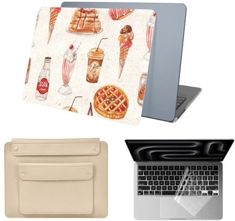 HLAAJJX Hülle für MacBook Air M4 M3 M2 13 Zoll Case 2025 2024 2022 A3240 A3113 A2681 mit 13,6 Retina Display,Hartschale Hülle & Laptop Tasche & Tastaturschutz Cover,Lustiges Essen