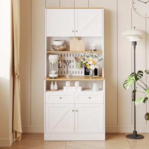 Stilvoller weißer Esszimmer Sideboard mit 2 Schubladen und 4 Türen – Elegantes Buffet für Küche, Esszimmer & Wohnzimmer mit Silber Griffen und großzügigem Stauraum
