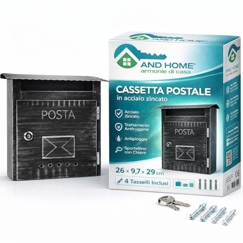 Cassetta Postale da Esterno in Metallo ANTICORROSIONE - Cassetta Lettere da Muro in Lamiera Zincata con Verniciatura a Polvere + Accessori di Montaggio Inclusi, 26x9,7x29 cm, Ibisco