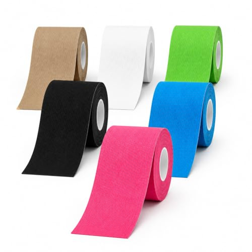 6 Rollen Kinesiologie Tape (5m x 5cm), Kinesio & Physio Tape Set, Flexibel und Wasserbeständig, Elastisch & Atmungsaktiv, für Knie, Ellenbogen und Schulter, Sport und Bewegung (6p)