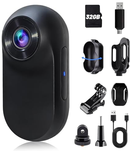 HOFAOUG Mini Action Cam Portatile, Body Cam Ultraleggera, POV Camera con Memoria Integrata 32GB, Bodycam Multifunzionale Ideale per Viaggi, Ciclismo ed Escursioni Outdoor(Blu Marino)