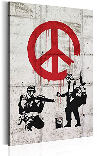 B&D XXL - Wandbilder XXL Banksy Soldiers Painting Peace 80x120 cm 1 tlg - Wand Deko Vlies Leinwand Bilder Groß Wanddeko Wohnzimmer Schlafzimmer Kunstdrucke - Mural Street Art Graffiti