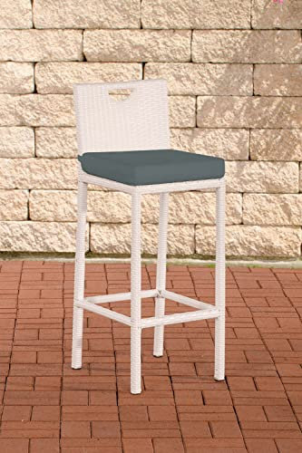 CLP Outdoor Barhocker MARI mit Sitzkissen I Polyrattan Tresenstuhl mit Fußstütze I erhältlich Bezugfarbe: Eisengrau, Rattanfarbe: Weiß