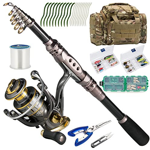 Dr.Fish Angelruten- und Rollen-Kombinationen, 125-teilig, Teleskop-Spinnstange, Angelausrüstung, Set für Erwachsene, zusammenklappbar, Reisen, komplettes Angelset, Herren, Anfänger, Süßwasser,