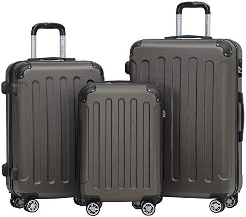 BEIBYE 2045 Zwillingsrollen 3tlg. Reisekoffer Koffer Kofferset Trolleys Hartschale in 14 Farben (Coffee)