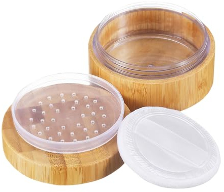 Ericotry 30g 1oz Poudre Libre Bambou DIY Cosmétique Pinceau Maquillage Brun avec Éponge Poudre Puff et Sifter pour fixation