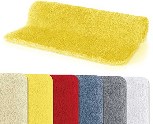 Spirella Badteppich Badvorleger Duschvorleger Fino Supersoft Hochflor waschbar, rutschfest Badematte 50x80 cm – Gelb