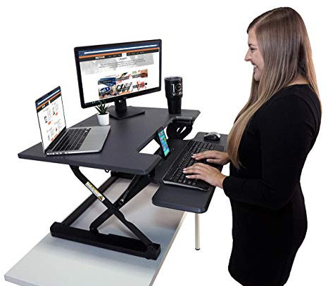 Victor DCX710G High Rise Collection Height Adjustable Standing Desk with Keyboard Tray (Gray) - Sturdy Steel Frame, Dual Lever Release System, 2 Tiered Wooden Work Surface and Keyboard Tray, 31 Inches