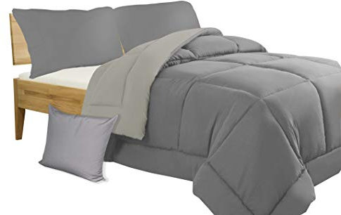 Tex family Steppdecke GR Uni Grau Double Face Winter 350 g mit Kissenbezug - Doppelbett 260 x 260 cm