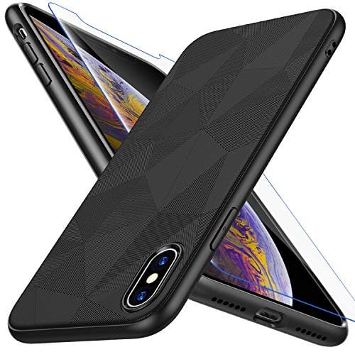 Losvick Coque iPhone XS Max et Verre Trempé Protecteur écran, Coque XS Max Silicone Souple TPU Ultra Fine Etui Antichoc Air Cushion Anti-Rayures Housse Coque pour iPhone XS Max, 6.5 Pouces-Noir