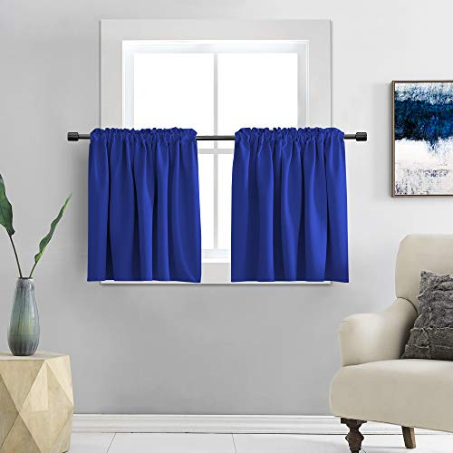 DONREN 30 inches Length Small Curtains for Bathroom - Blackout Thermal Insulated Rod Pocket Tier Curtains for Kitchen (42 by 30 Inches Long,2 Panels,Royal Blue)