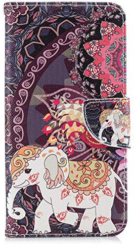 Samsung Galaxy A40 Phone Case Shockproof PU Leather Flip Wallet Cover with Stand Magnetic Card Slots Holder TPU Gel Bumper Folio Slim Fit Protective Case for Samsung Galaxy A40 Elephant