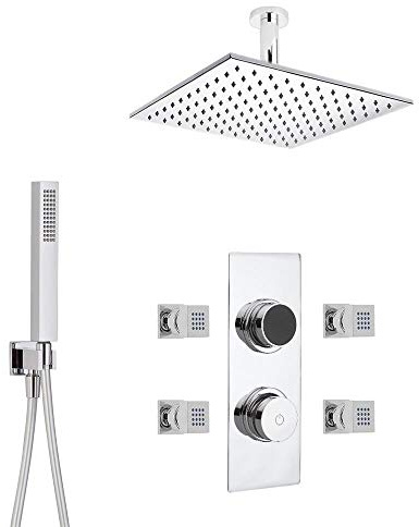 MILANO Digital Thermostatic Mixer Valve 300mm Shower Head Handset Body Jets