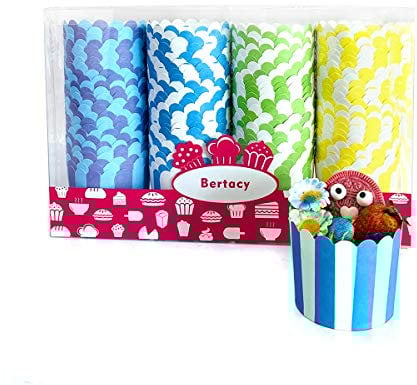 Bertacy Mix und Match; Kuchenkörbchen für Backtage, Geburtstage, Teekränzchen, Hochzeiten und Partys, groß Ø 6 cm 4 color(100 pro Pack)