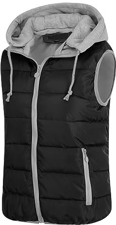 YYNUDA Damen Weste Steppweste mit Kapuze Leicht Daunenweste Warm Gesteppt Übergangsweste Winterweste Outdoorweste（Schwarz L）