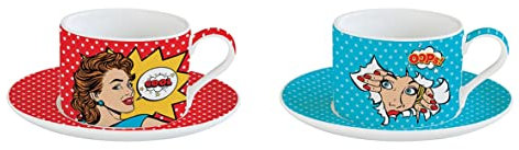 EASY LIFE Set 2 Tazze 240 ml con piattino Pop Art