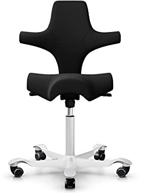HAG Capisco 8106 Stoff Xtreme Bürodrehstuhl - Standard Gasfeder 200 mm - Sitzhöhe 47-65,5 cm - weiche Rollen (Weiß, Xtreme - EXR009 Polster Schwarz)