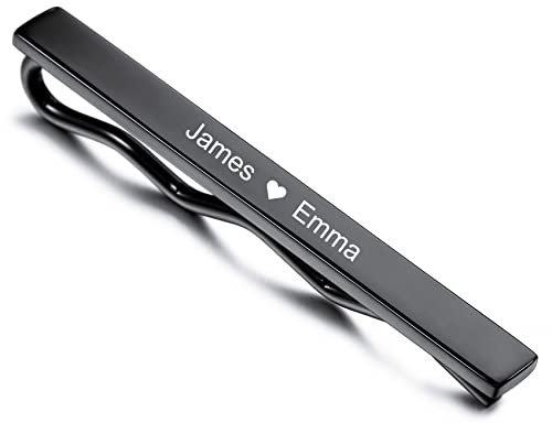 MunkiMix Krawattenklammern Gravur Personalisierte Silber/Gold/Schwarze Farben Edelstahl Krawatte Krawattenstange für Herren Business (Schwarze Farbe)