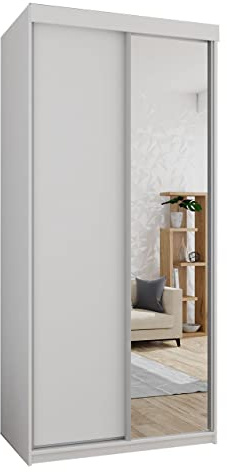 Mirjan24 Penderie Toplo 100 II élégante pour chambre à coucher, miroir, 100 x 200 x 62 cm, vestiaire à portes coulissantes (blanc, sans éclairage)