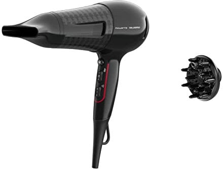 Rowenta x Karl Lagerfeld CV591L Powerline Haartrockner, 2100 Watt, Ionen-Booster, energiesparender Motor, Kaltlufttaste, 6 Geschwindigkeits-/Temperatureinstellungen, Thermo Control, Schwarz/Rot